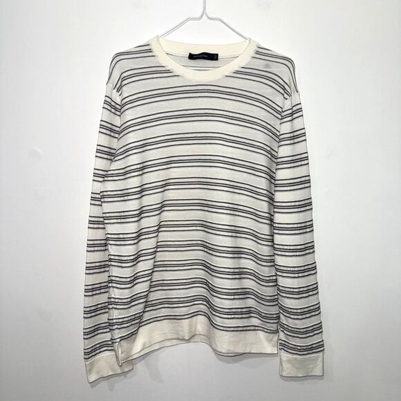 Ermenegildo Zegna Striped 3D Knit Cotton Sweater -Cream/Black M/50 - Picture 1 of 8
